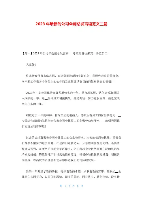 2023年最新的公司会副总发言稿范文三篇