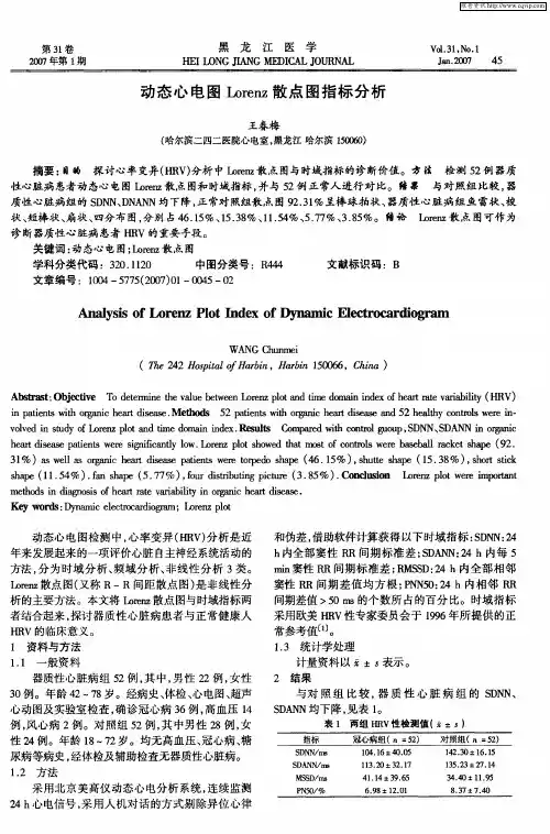 动态心电图Lorenz散点图指标分析