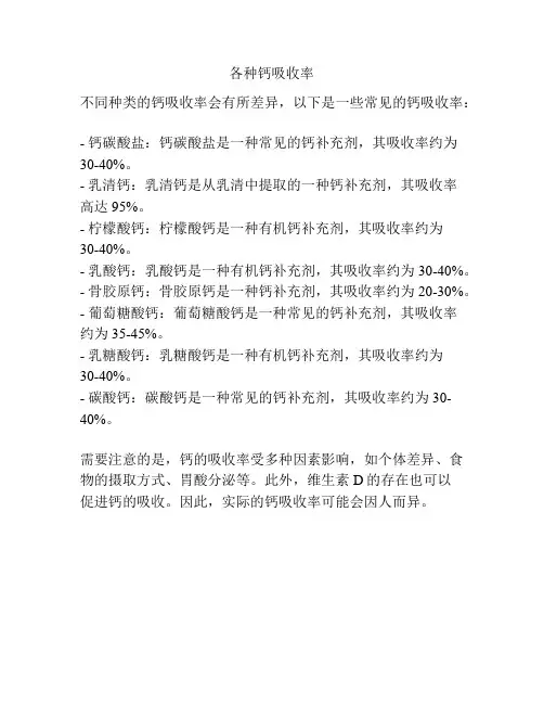 各种钙吸收率