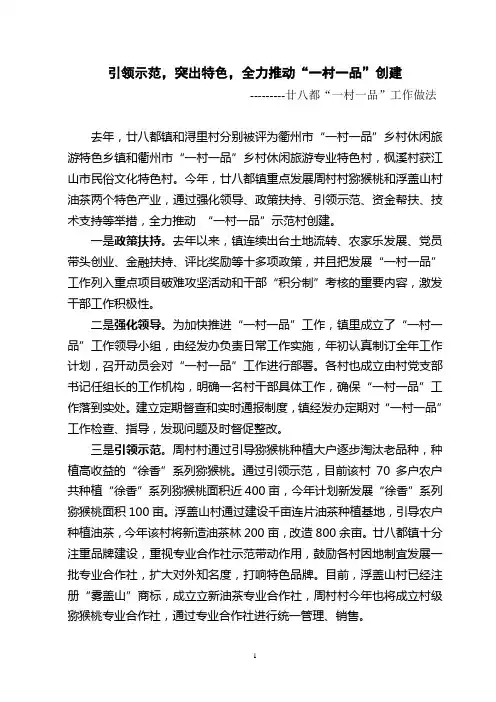 引领示范,突出特色,全力推动“一村一品”创建