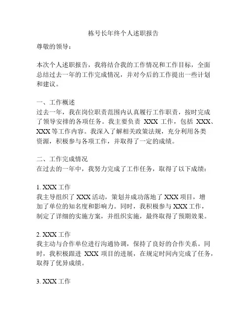 栋号长年终个人述职报告