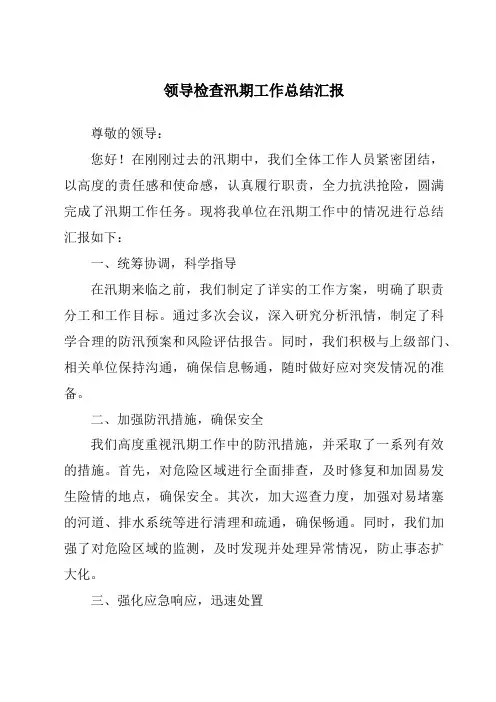 领导检查汛期工作总结汇报