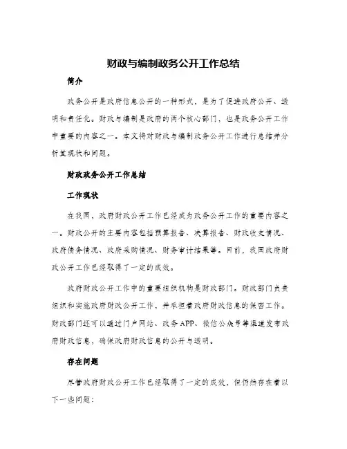 2024年财政与编制政务公开工作总结