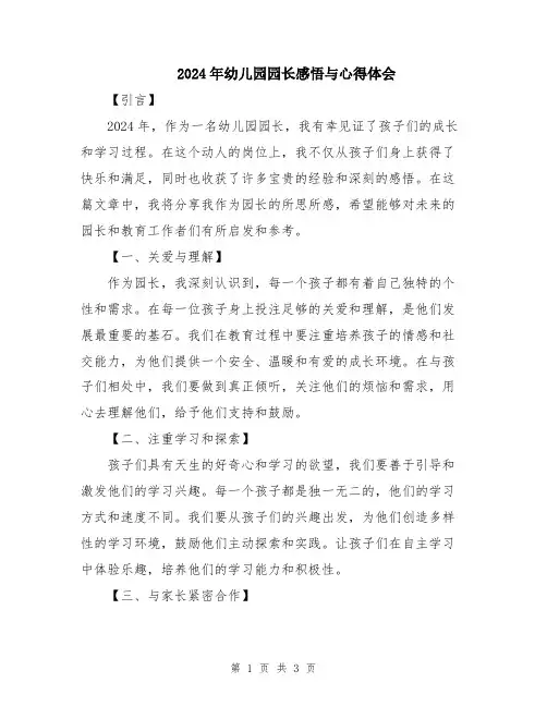 2024年幼儿园园长感悟与心得体会