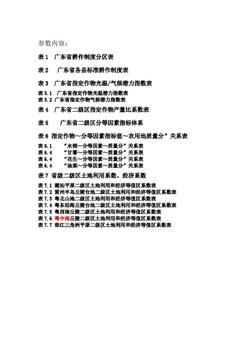 广东省农用地分等参数