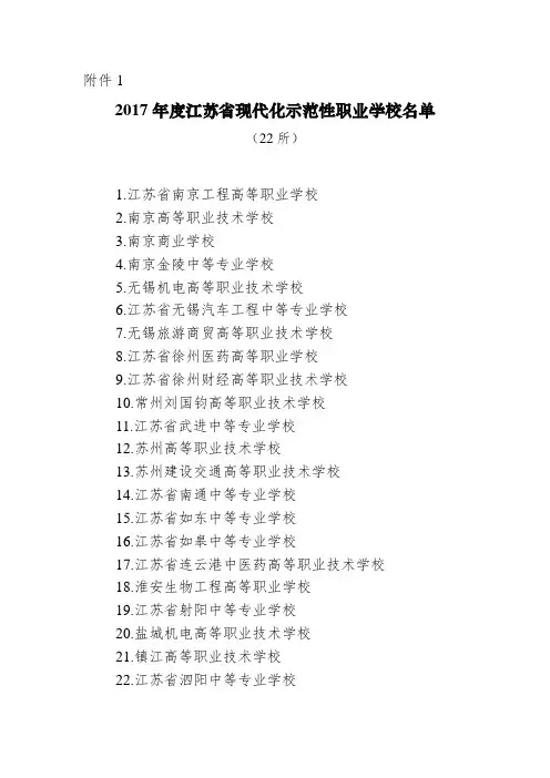 2017年度江苏省现代化示范性职业学校名单