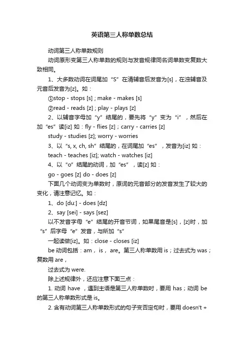 英语第三人称单数总结