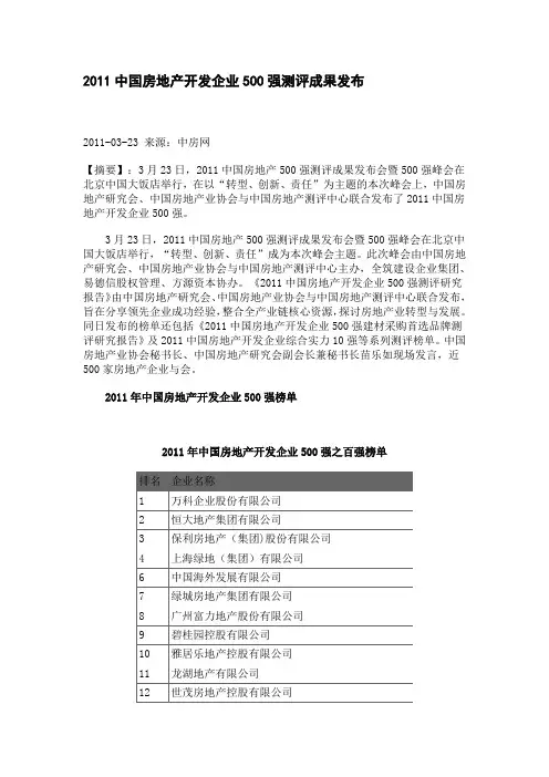 2011年地产百强