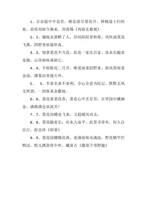油菜花盛开的诗句