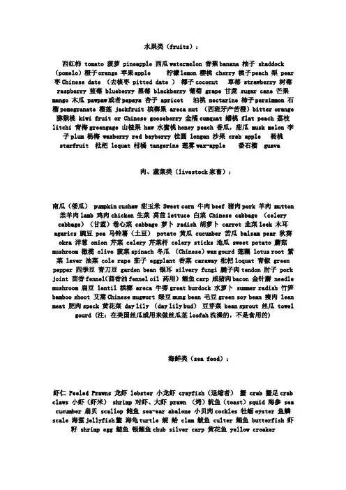 各种食物对应的英文名称