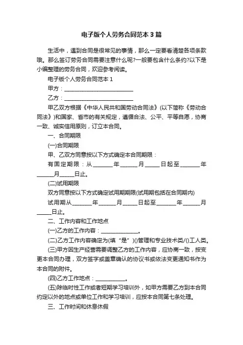 电子版个人劳务合同范本3篇