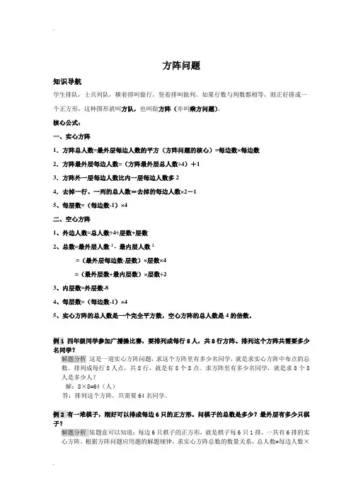小学奥数之方阵问题—例题习题及含答案