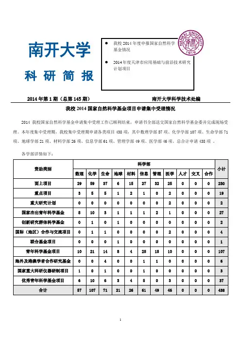 2014年第1期(总第145期)南开大学科学技术处编