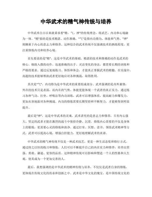 中华武术的精气神传统与培养