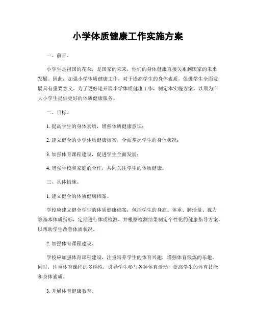 小学体质健康工作实施方案