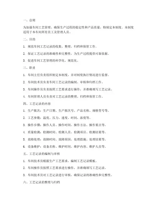 车间工艺纪录管理制度范本