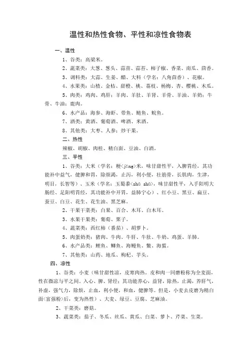 温性和热性食物