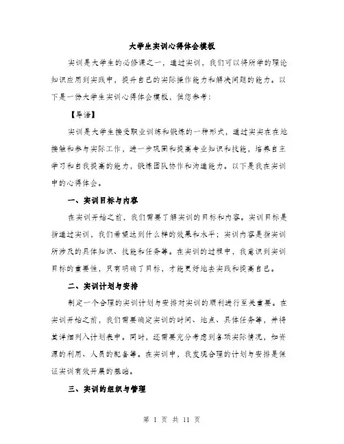 大学生实训心得体会模板（5篇）