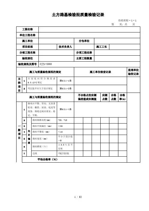 市政道路工程检验批质量检验记录表格