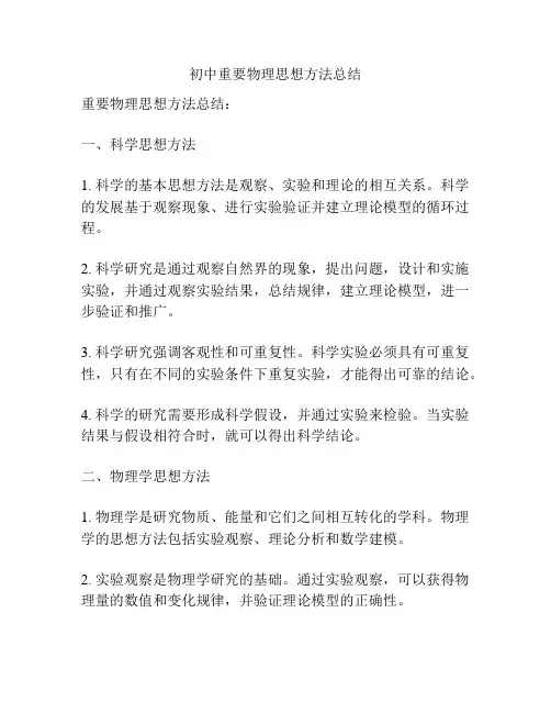 初中重要物理思想方法总结