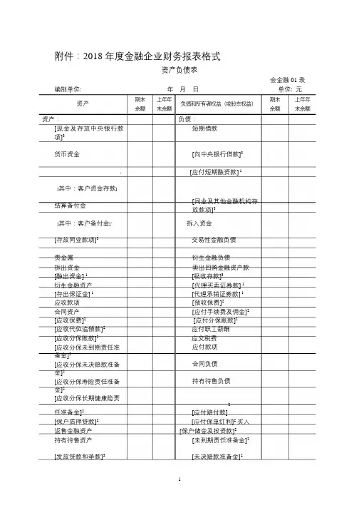 2018年度金融企业财务报表格式