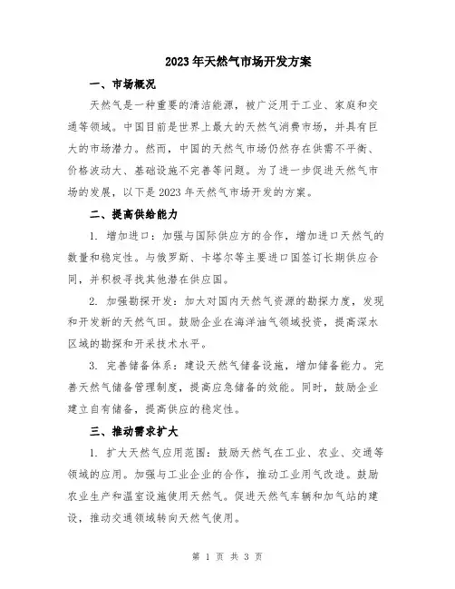 2023年天然气市场开发方案