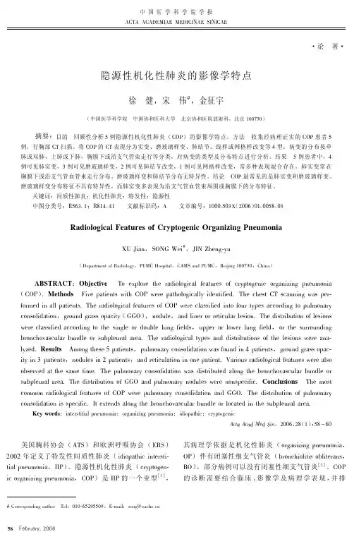 隐源性机化性肺炎的影像学特点
