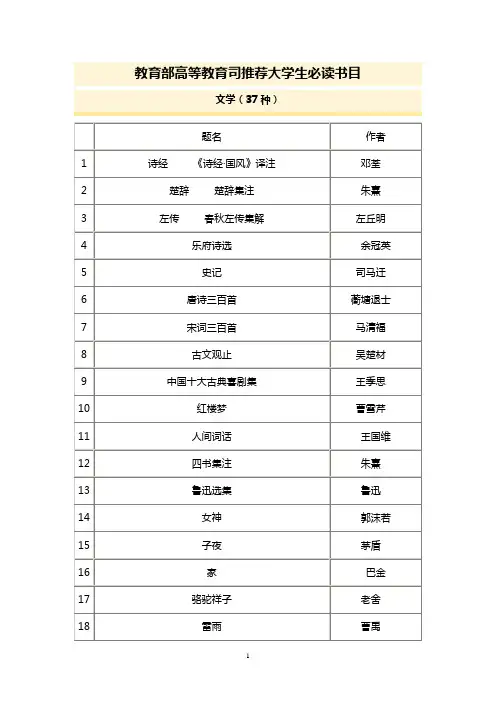 教育部高等教育司推荐大学生必读书目