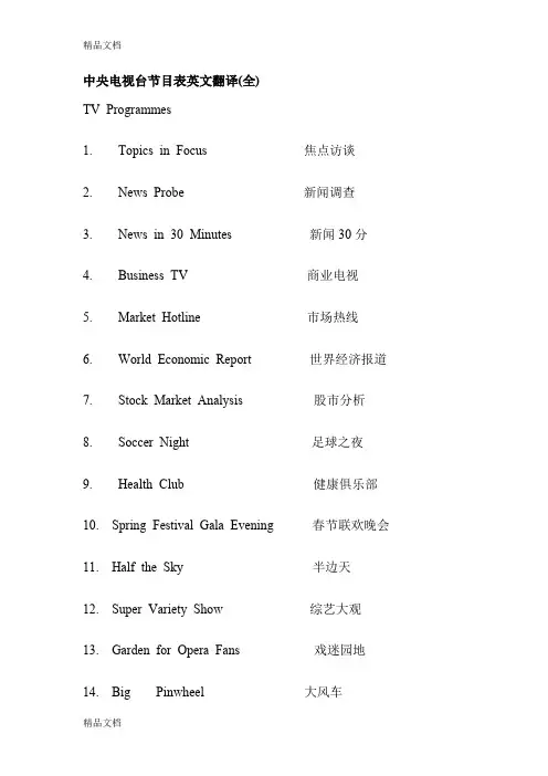 (整理)中央电视台节目表英文翻译.