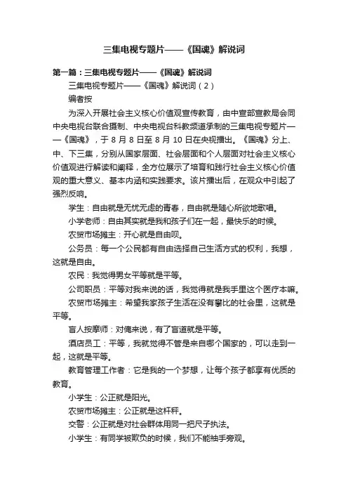 三集电视专题片——《国魂》解说词