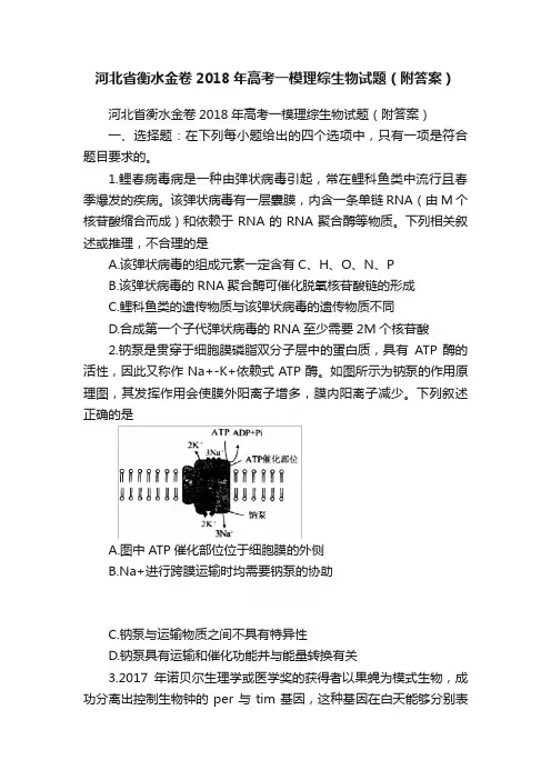 河北省衡水金卷2018年高考一模理综生物试题（附答案）