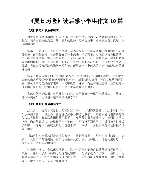 《夏日历险》读后感小学生作文10篇