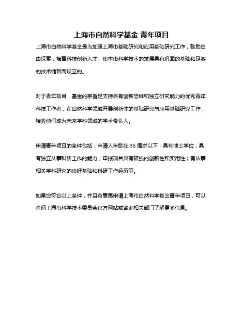 上海市自然科学基金 青年项目