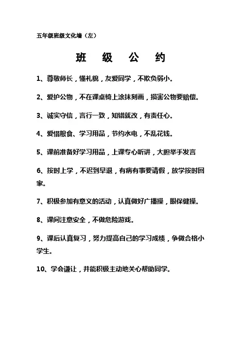 五年级班级文化墙(左)
