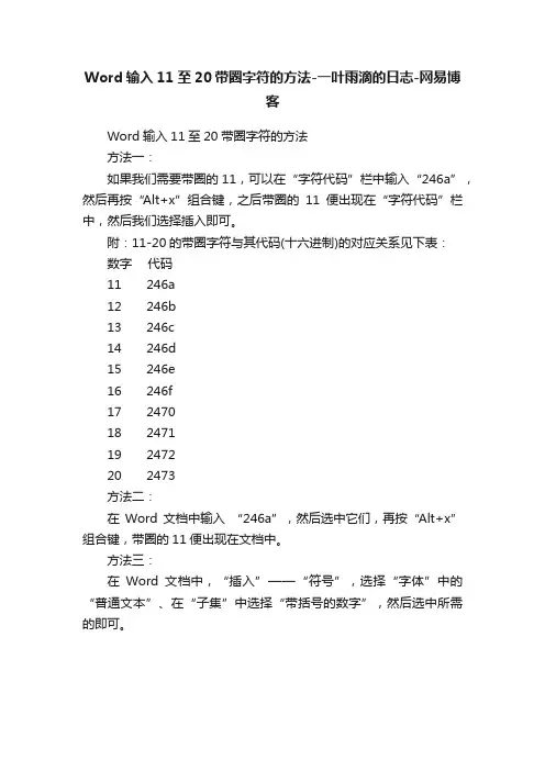 Word输入11至20带圈字符的方法-一叶雨滴的日志-网易博客