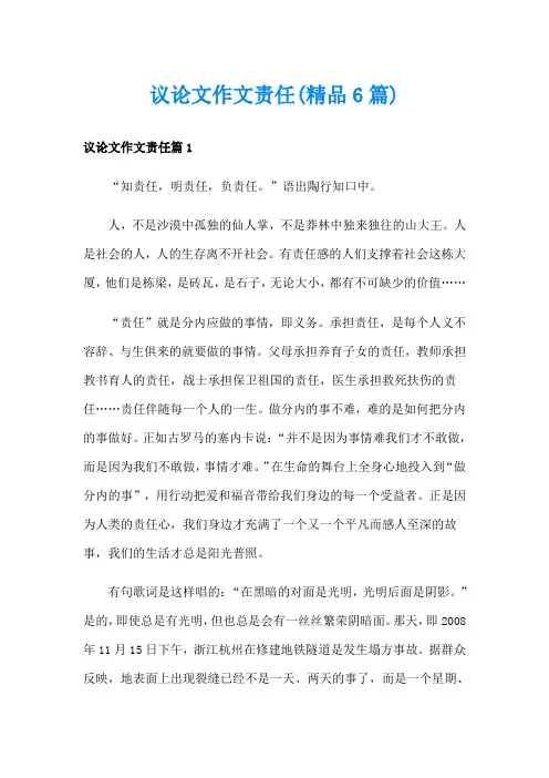议论文作文责任(精品6篇)