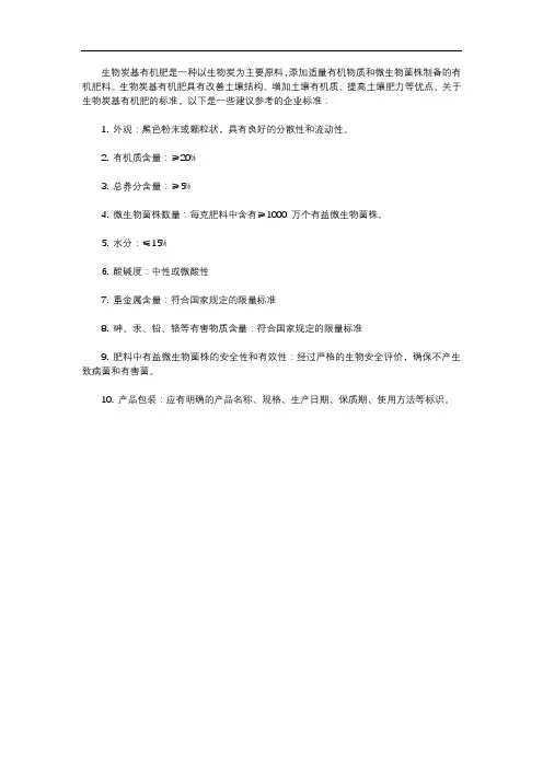生物炭基有机肥标准