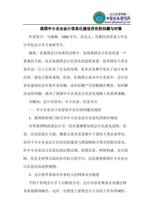 我国中小企业会计信息化建设存在的问题与对策