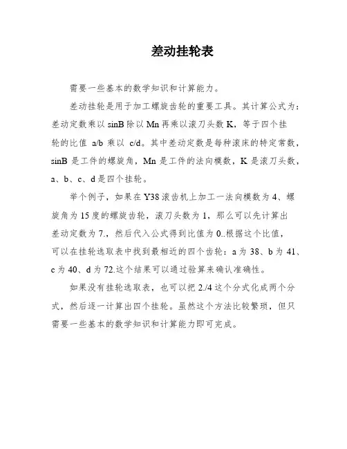 差动挂轮表