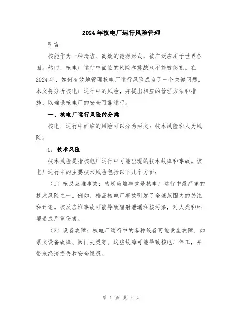 2024年核电厂运行风险管理
