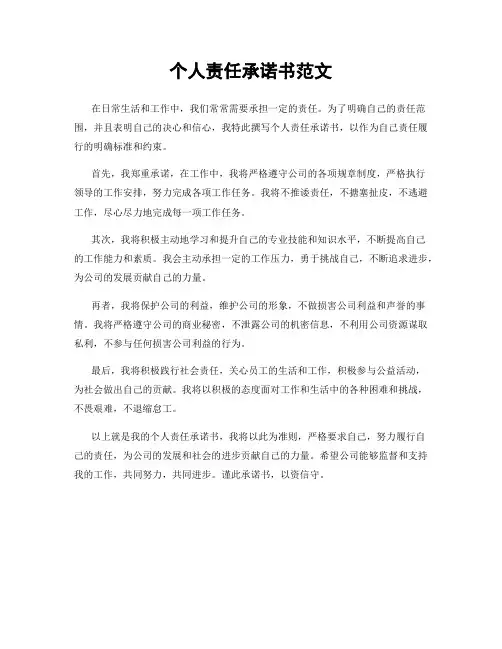 个人责任承诺书范文
