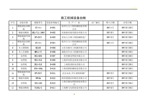 施工机械设备台帐