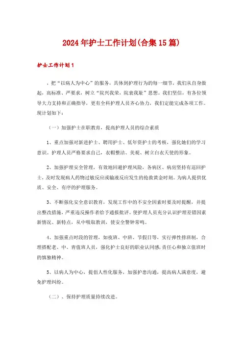 2024年护士工作计划(合集15篇)