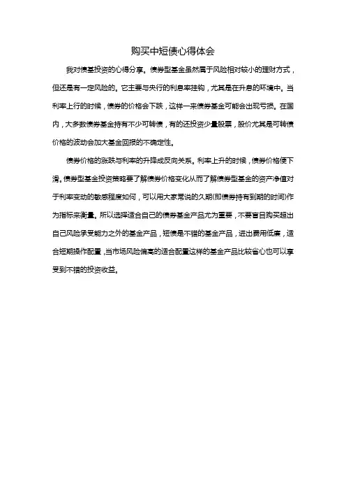 购买中短债心得体会
