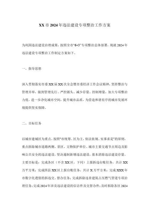 XX市2024年违法建设专项整治工作方案