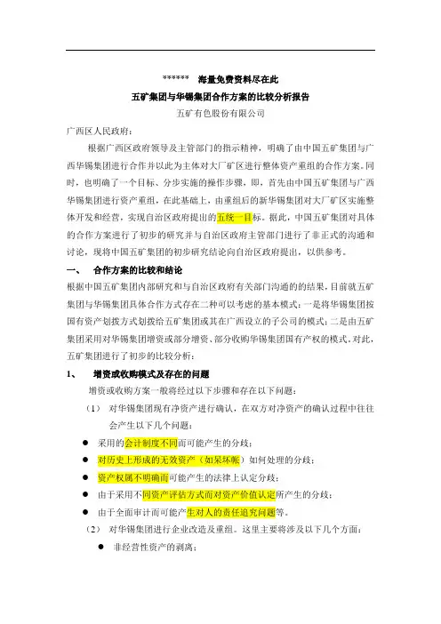 XX集团合作方案的比较分析报告