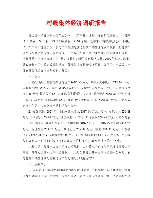 村级集体经济调研报告