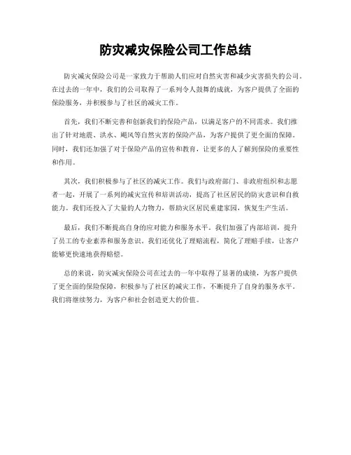 防灾减灾保险公司工作总结