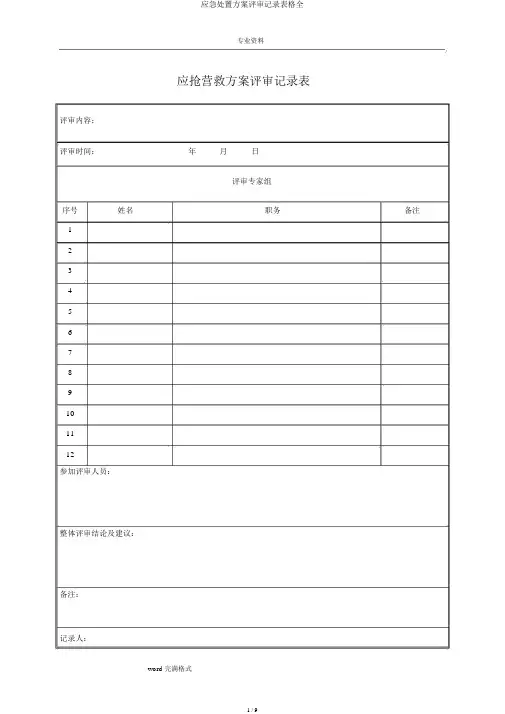 应急处置方案评审记录表格全