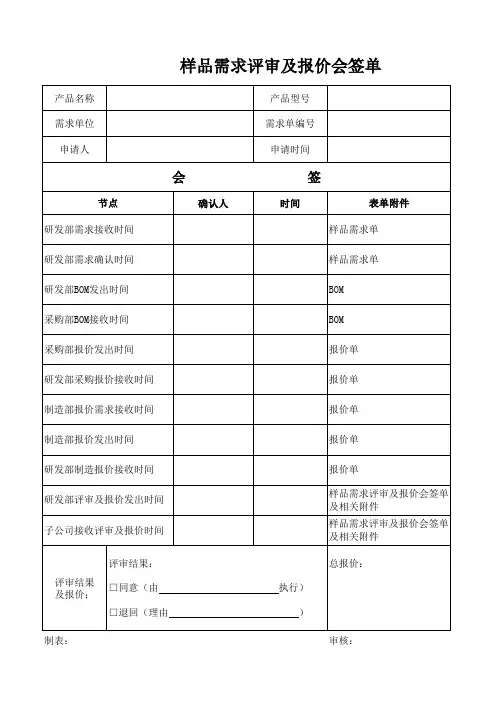 模版-样品需求评审及报价会签单